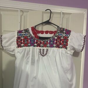 Embroidered White Blouse with Multicolor Accents